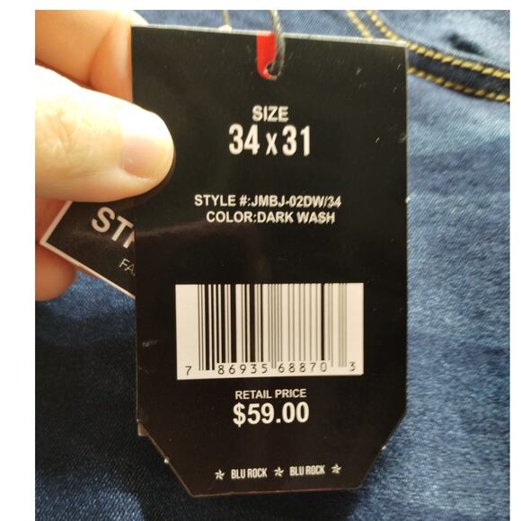 Blu Rock NWT Men's 34x31 Dark Wash Slim Fit Comfort 4-Way Stretch Durable Jeans - Picture 8 of 8